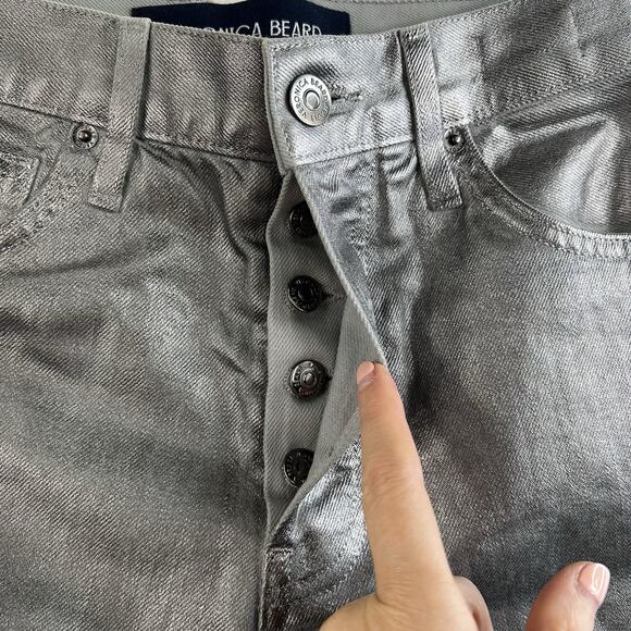 Veronica Beard Sz 23 Daniela Metallic Straight Leg Jean in Light Gunmetal Grunge - Picture 6 of 16
